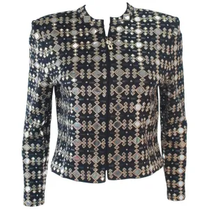 ST. JOHN Black Stretch Knit Jacket w/ Gold Accents Size 4