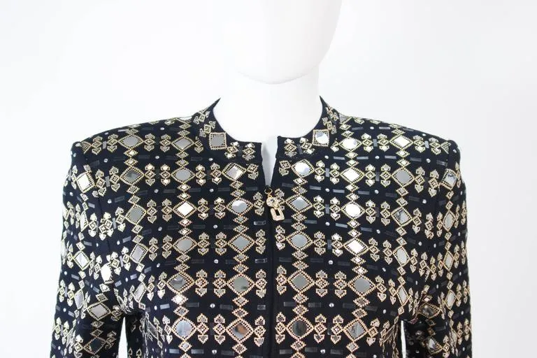 ST. JOHN Black Stretch Knit Jacket w/ Gold Accents Size 4