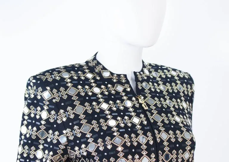 ST. JOHN Black Stretch Knit Jacket w/ Gold Accents Size 4