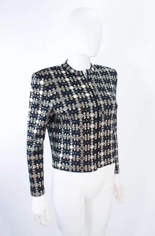 ST. JOHN Black Stretch Knit Jacket w/ Gold Accents Size 4