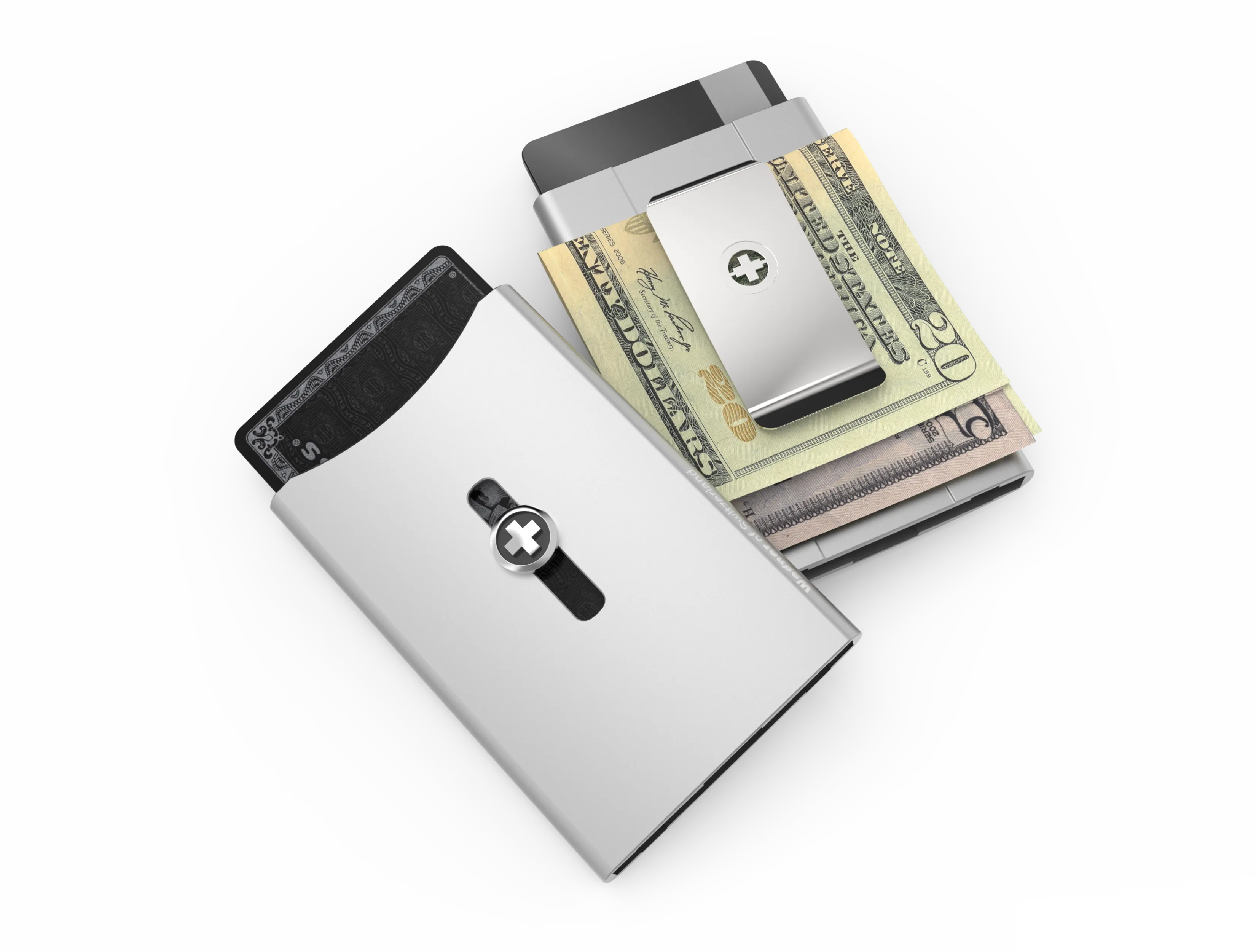 SWISS WALLET ORIGINAL, Cardholder with Money clip, silver