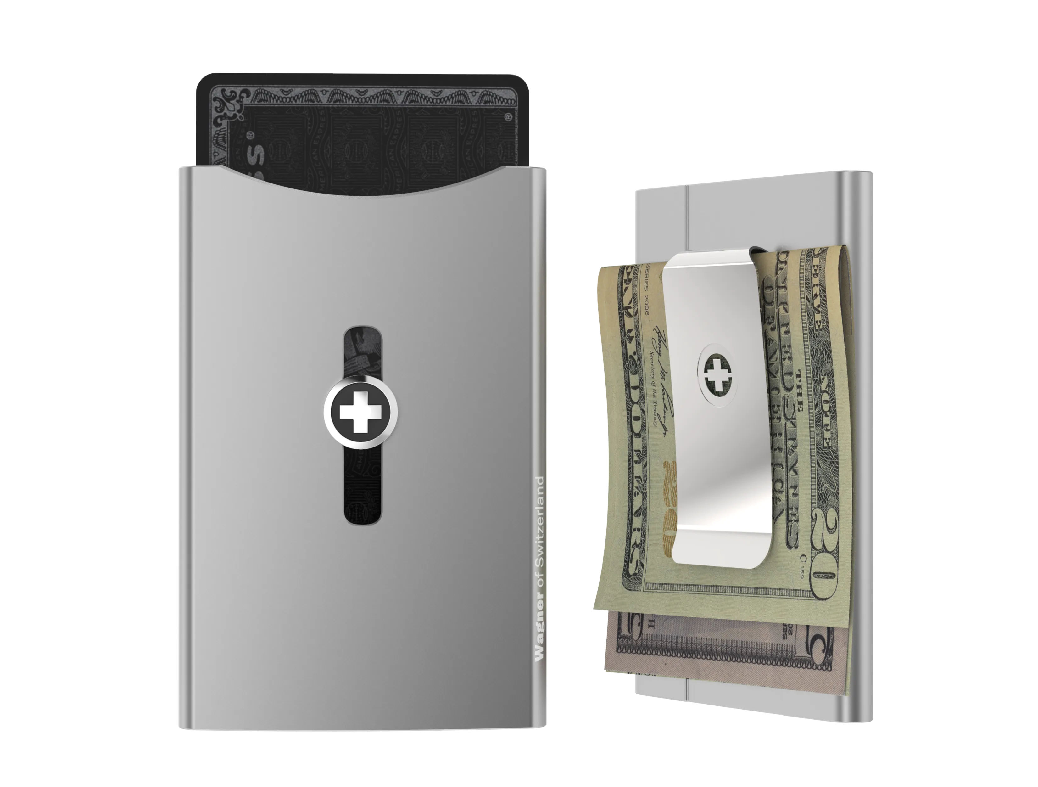 SWISS WALLET ORIGINAL, Cardholder with Money clip, silver