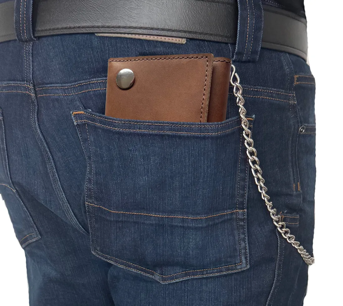 Tan Premium Leather Biker Chain Wallet With ID Window (Large 7.38" x 4.25")