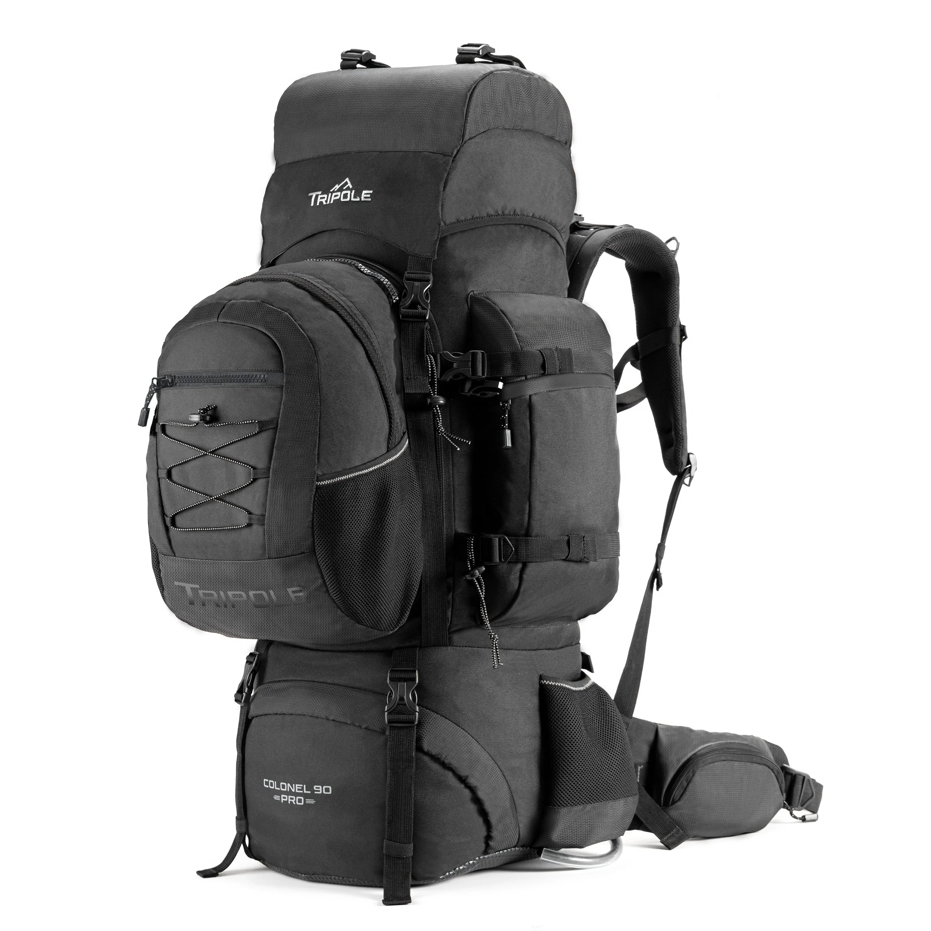Tripole Colonel Pro Metal Frame Rucksack with Detachable Day Pack and Rain Cover for Trekking and Travelling | 5 Year Warranty (90 Ltr, Black)