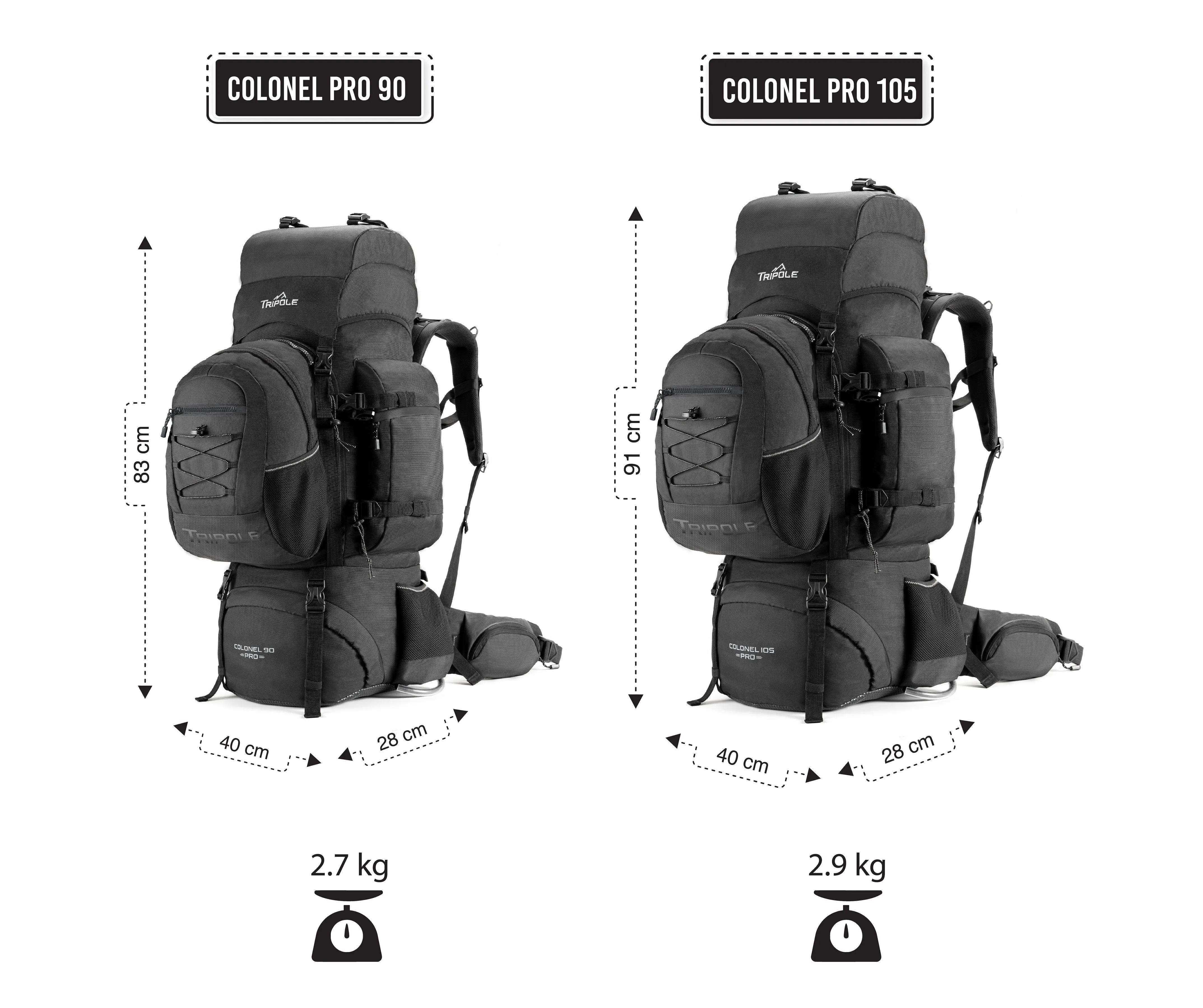 Tripole Colonel Pro Metal Frame Rucksack with Detachable Day Pack and Rain Cover for Trekking and Travelling | 5 Year Warranty (90 Ltr, Black)