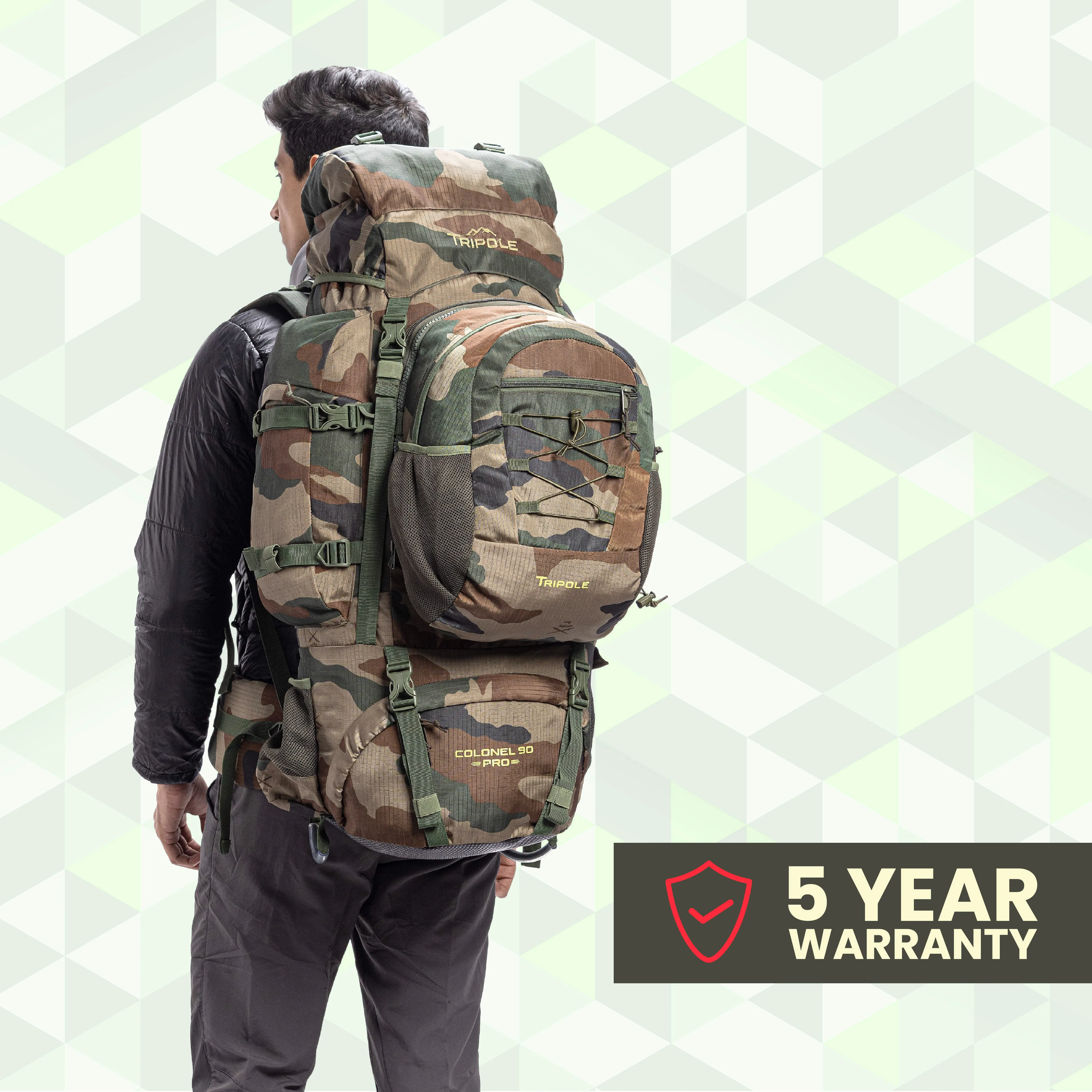 Tripole Colonel Pro Metal Frame Rucksack with Detachable Day Pack and Rain Cover for Trekking and Travelling | 5 Year Warranty (90 Ltr, Black)