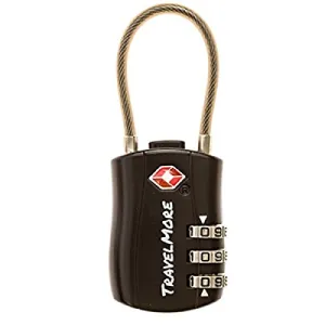 TSA Approved Travel Combination Cable Luggage Locks for Suitcases & Backpacks - 1 Pack of Black TSA Lock