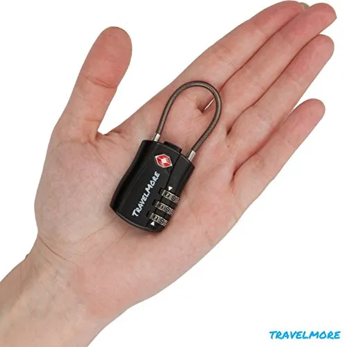 TSA Approved Travel Combination Cable Luggage Locks for Suitcases & Backpacks - 1 Pack of Black TSA Lock