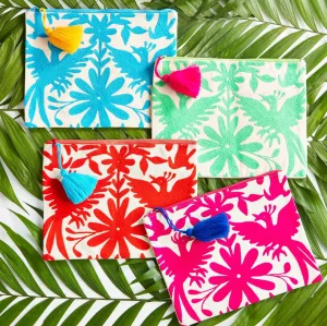 Two's Company Flora & Fauna Embroidered Multipurpose Pouch with Tassel Zipper Pull - Assorted