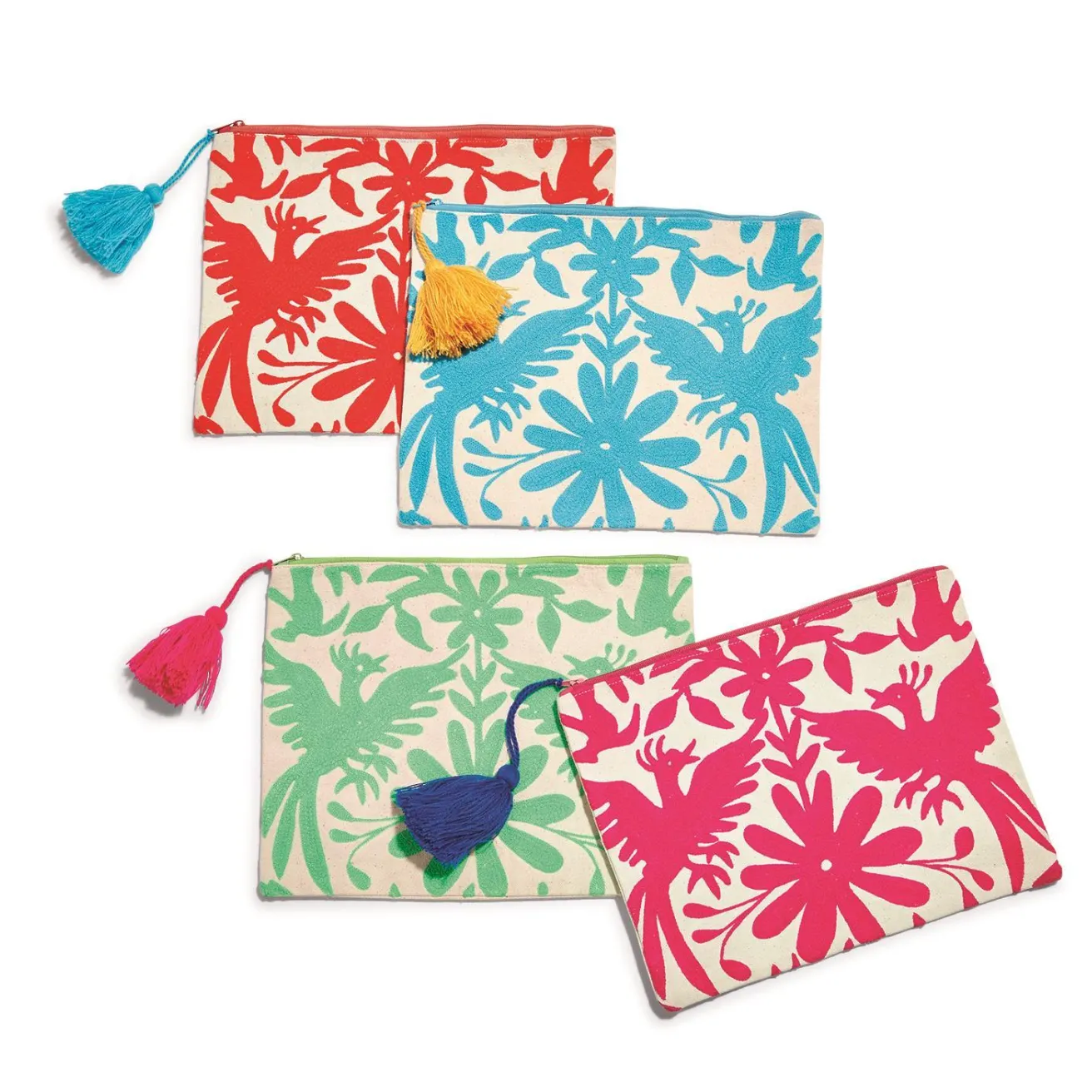 Two's Company Flora & Fauna Embroidered Multipurpose Pouch with Tassel Zipper Pull - Assorted