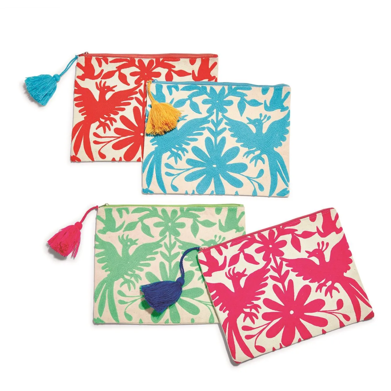 Two's Company Flora & Fauna Embroidered Multipurpose Pouch with Tassel Zipper Pull - Assorted