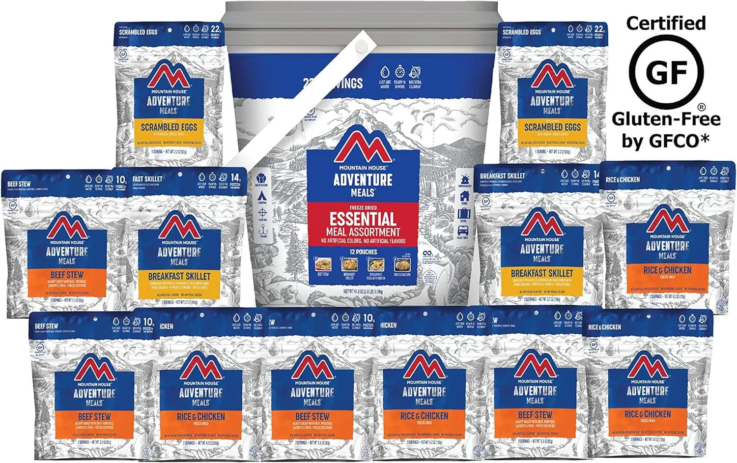 Ultimate Mountain House Essential Bucket: Gluten-Free Freeze-Dried Meals for Outdoor Adventures