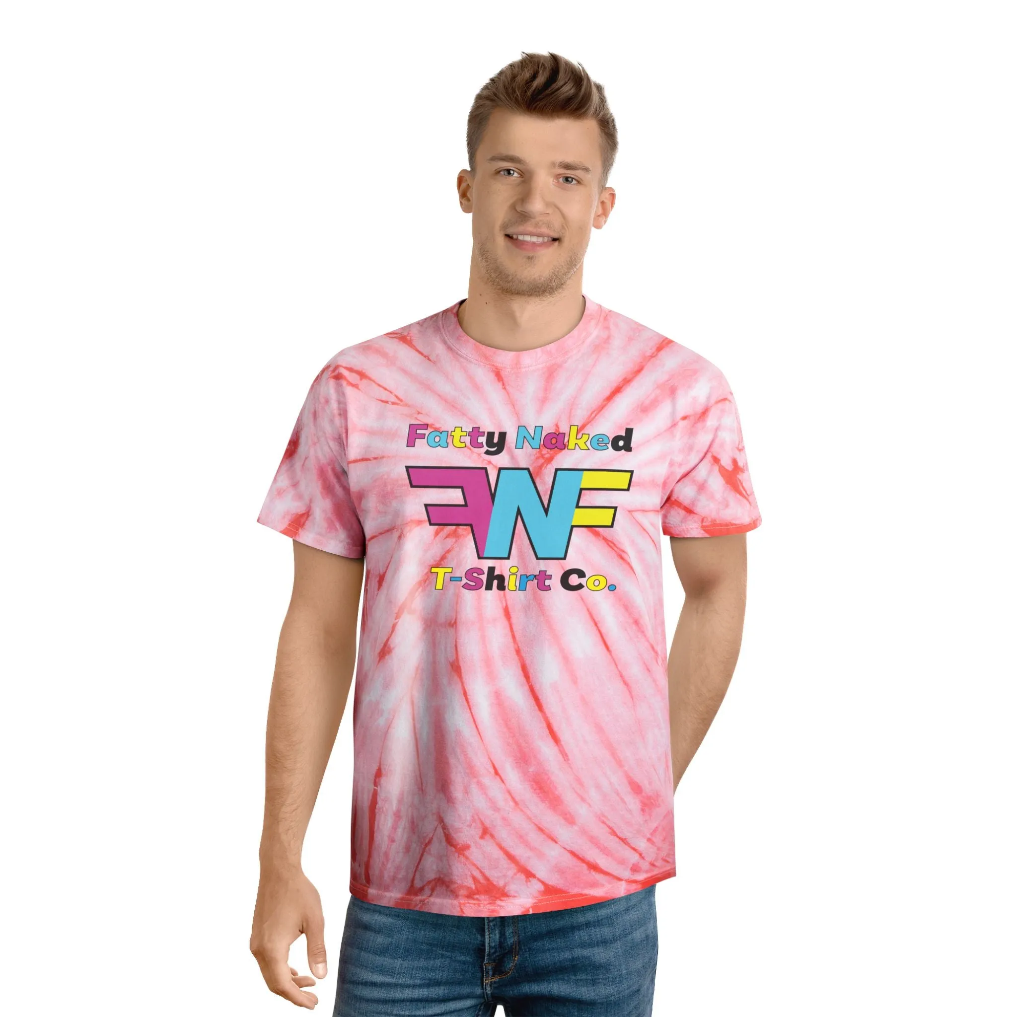 Vibrant Tie-Dye Tee with 'Fatty Naked' Design - Perfect for Summer Vibes