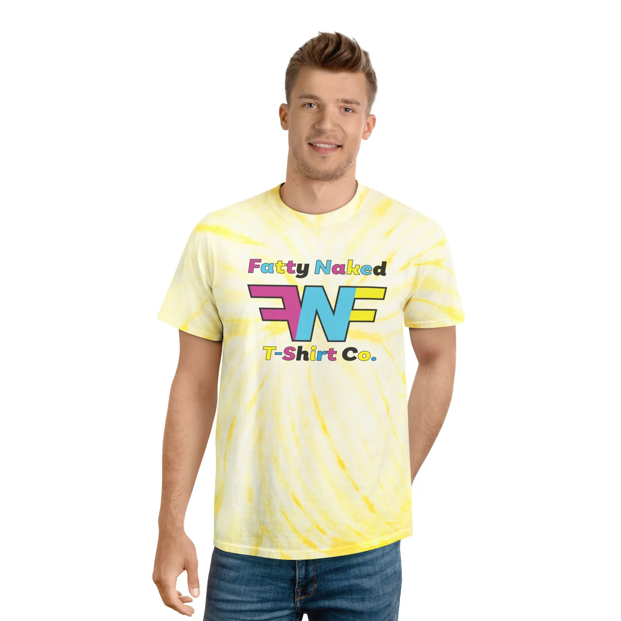 Vibrant Tie-Dye Tee with 'Fatty Naked' Design - Perfect for Summer Vibes