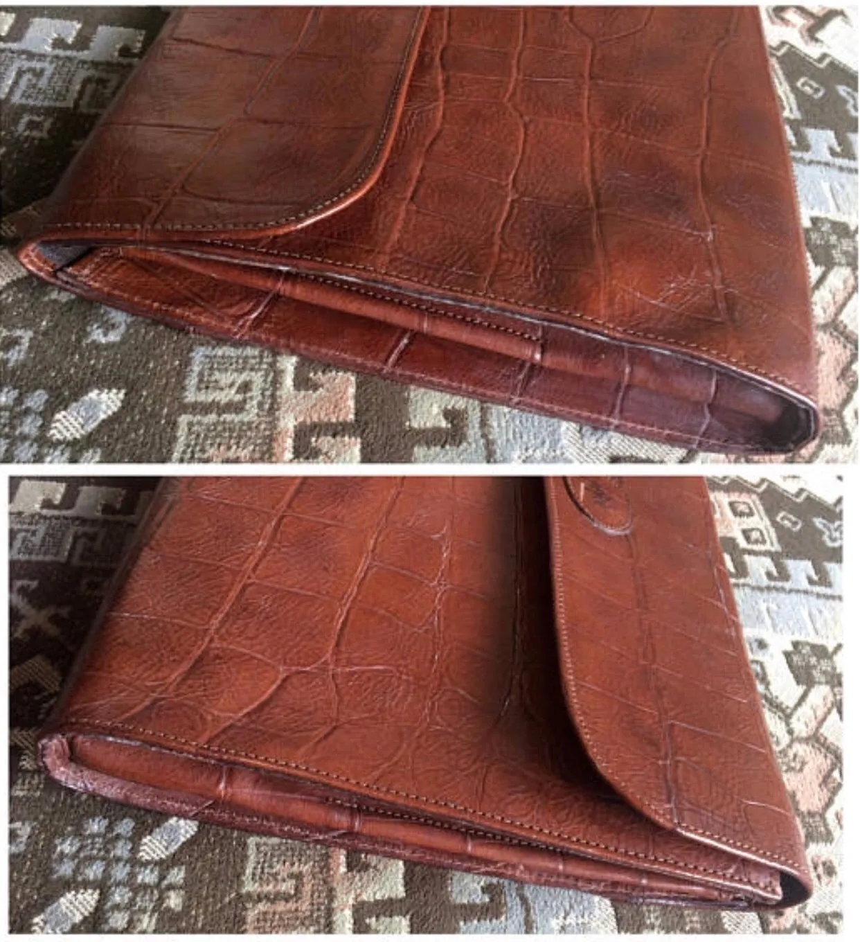 Vintage Mulberry brown croc embossed leather portfolio bag, document case purse, can be iPad purse. Classic unisex piece by Roger Saul. 050406r7