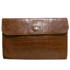 Vintage Mulberry brown croc embossed leather portfolio bag, document case purse, can be iPad purse. Classic unisex piece by Roger Saul. 050406r7