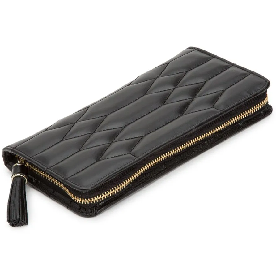 WOLF Small Quilted Leather Jewelry Portfolio in Black Leather