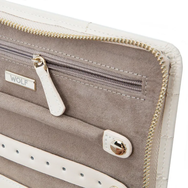 WOLF Small Quilted Leather Jewelry Portfolio in Ivory Leather