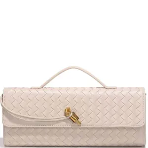 Woven Clutch Bag With Gold Hardware - Cream