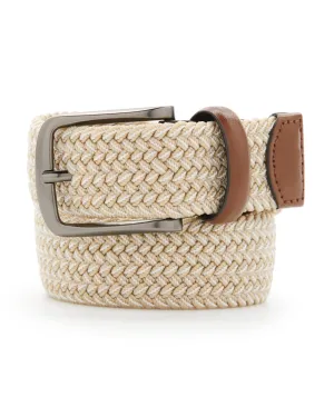Woven Stretch Leather-Trim Belt