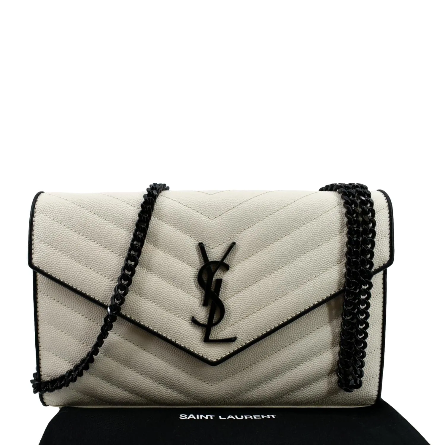 YVES SAINT LAURENT Contrast Trim Wallet on Chain Leather Shoulder Bag White